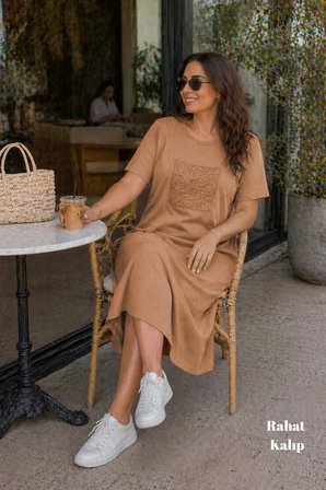 CEDY DENIM Taş İşlemeli Oversize Elbise Rahat Kalıp Günlük Şık Cep Detaylı Yazlık Kadın Elbise  
