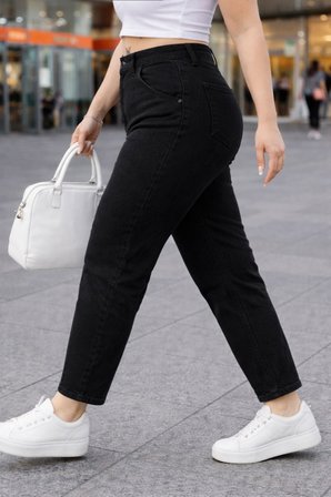 Mom Fit Jean Büyük Beden Yüksek Bel Carrot Kesim Dar Paça Pileli Esnek Kot Pantolon C600