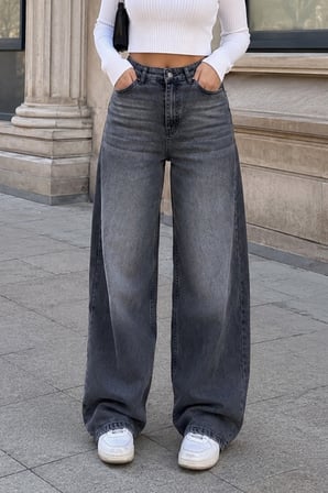 CEDY DENIM Ekstra Bol Kalıp Baggy Pantolon Yüksek Bel Sokak Stili Salaş Jean E7009