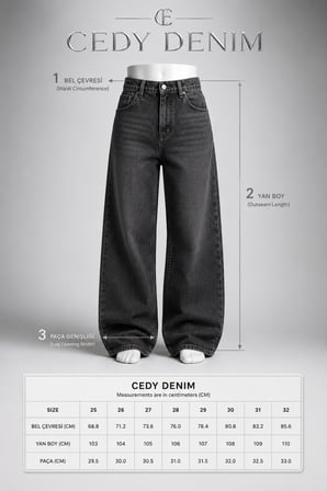 CEDY DENIM Ekstra Bol Kalıp Baggy Pantolon Yüksek Bel Sokak Stili Salaş Jean E7009