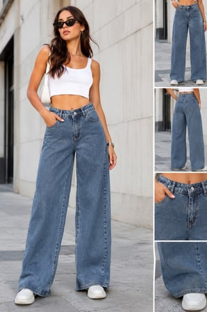 CEDY DENIM Açık Mavi Yüksek Bel Baggy Jean Pantolon E7011