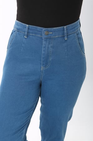 Mom Fit Jean Büyük Beden Yüksek Bel Carrot Kesim Dar Paça Pileli Esnek Kot Pantolon C600