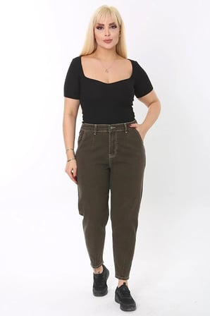 Mom Fit Jean Büyük Beden Yüksek Bel Carrot Kesim Dar Paça Pileli Esnek Kot Pantolon C600