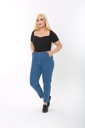 Mom Fit Jean Büyük Beden Yüksek Bel Carrot Kesim Dar Paça Pileli Esnek Kot Pantolon C600
