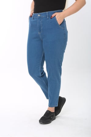 Mom Fit Jean Büyük Beden Yüksek Bel Carrot Kesim Dar Paça Pileli Esnek Kot Pantolon C600