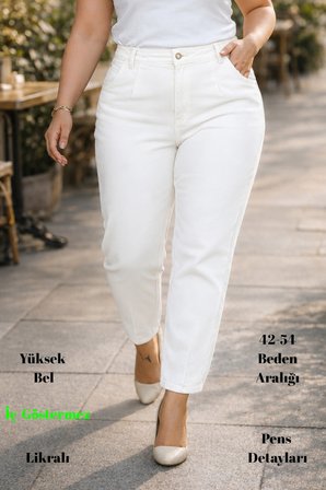 Mom Fit Jean Büyük Beden Yüksek Bel Carrot Kesim Dar Paça Pileli Esnek Kot Pantolon C600