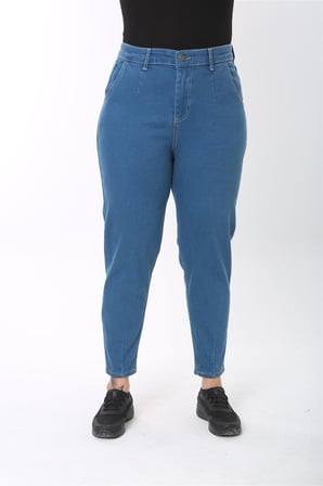 Mom Fit Jean Büyük Beden Yüksek Bel Carrot Kesim Dar Paça Pileli Esnek Kot Pantolon C600