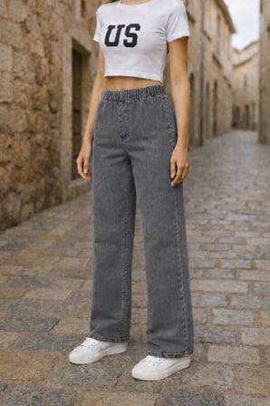 CEDY DENIM- Likralı Kumaş  Cepsiz Beli Lastikli Palazzo Pantolon  C640 