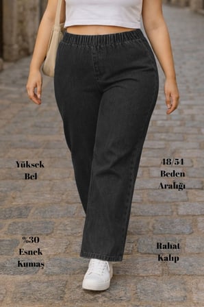 CEDY DENIM- Büyük Beden Likralı Kumaş  Cepsiz Beli Lastikli Palazzo Pantolon  C642 