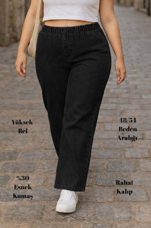 CEDY DENIM- Büyük Beden Likralı Kumaş  Cepsiz Beli Lastikli Palazzo Pantolon  C642 