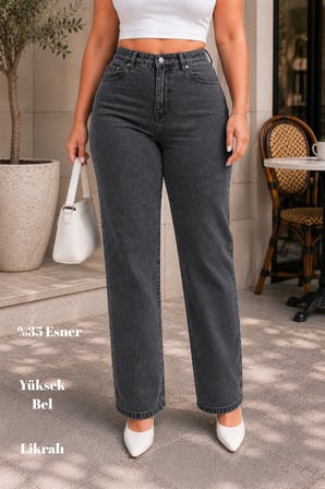 CEDY DENIM - Kadın Büyük Benden Boru Paça Yüksek Bel Regular Fit Likralı Pantolon  C626