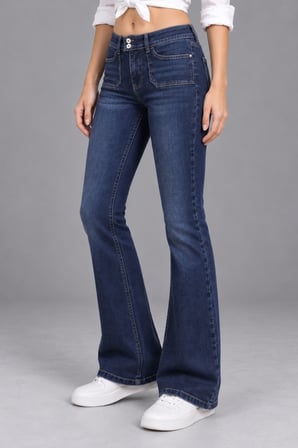 CEDY DENIM Kadın Çift Düğmeli Düşük Bel Bootcut Kalıp Likralı Jean Pantolon Özel Tasarım Cepli C650