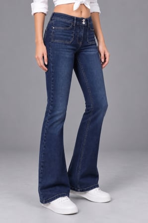 CEDY DENIM Kadın Çift Düğmeli Düşük Bel Bootcut Kalıp Likralı Jean Pantolon Özel Tasarım Cepli C650