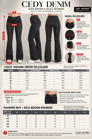 CEDY DENIM Kadın Çift Düğmeli Düşük Bel Bootcut Kalıp Likralı Jean Pantolon Özel Tasarım Cepli C650