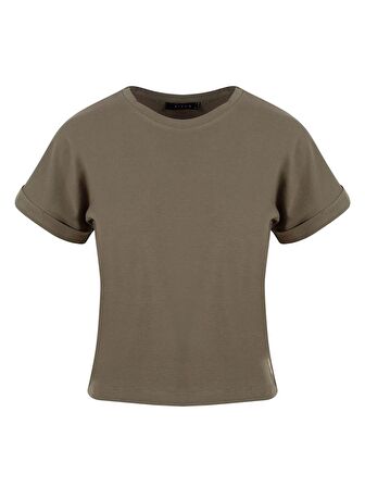 Bisiklet Yaka Basic T-Shirt - Koyu Gri Melanj