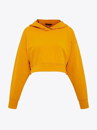 Kapüşonlu Kısa Sweatshirt - Turuncu