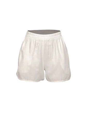 Beli Lastikli Koton Şort - Ekru