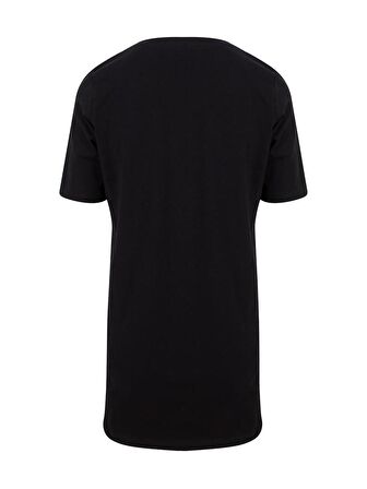 V Yaka Önü Arkası Uzun Basic T-shirt - Siyah