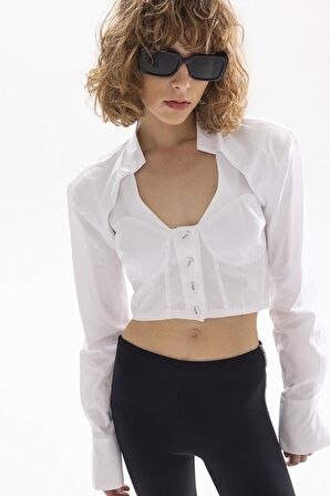 Cut Out Detaylı Gömlek - Beyaz