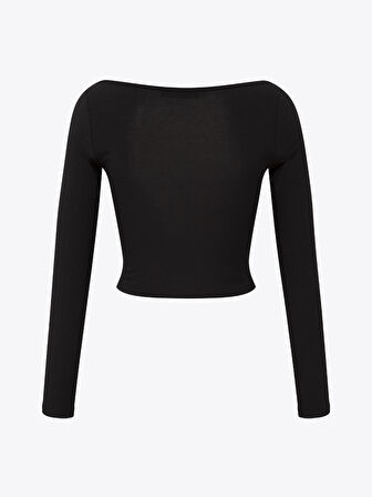 Cut Out Detaylı Uzun Kollu Body - Siyah