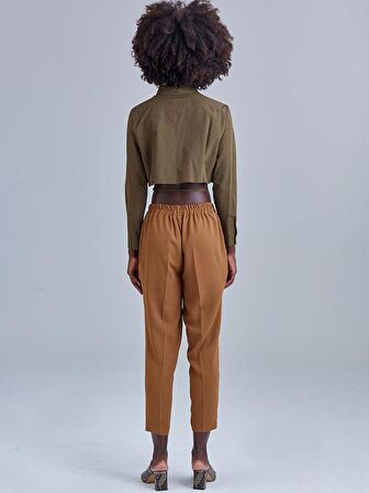 Kuşak Bağlamalı Koton Gömlek - Haki