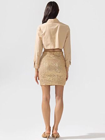 Kuşak Bağlamalı Koton Gömlek - Bej