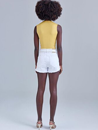 Çıtçıtlı Kolsuz İkonik Body - Sarı