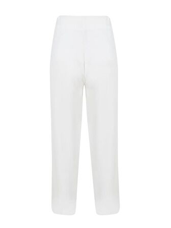 Beli Lastikli Bol Paça Krep Pantolon - Ekru