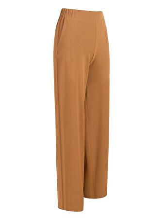 Beli Lastikli Bol Paça Krep Pantolon - Camel