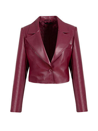 Crop Vegan Deri Ceket - Bordo