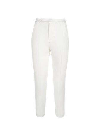 Saten Garni Detaylı Biyeli Pantolon - Ekru