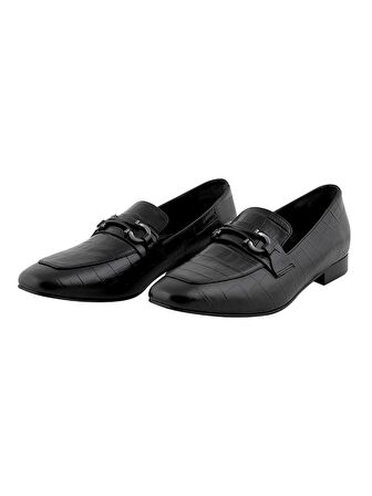 Siyah Kroko Loafer - Siyah