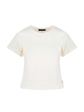 Bisiklet Yaka Basic T-Shirt - Ekru