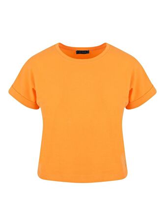 Bisiklet Yaka Basic T-Shirt - Turuncu