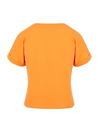 Bisiklet Yaka Basic T-Shirt - Turuncu