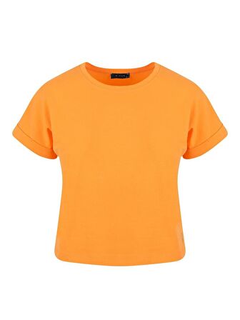 Bisiklet Yaka Basic T-Shirt - Turuncu