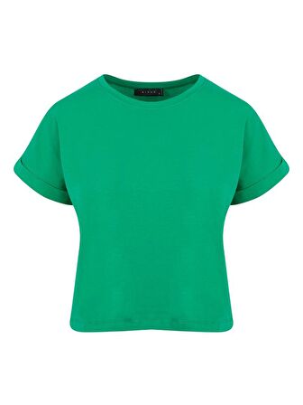 Bisiklet Yaka Basic T-Shirt - Yeşil