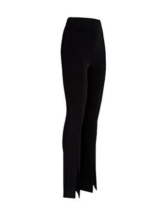 Paçası Yırtmaçlı Triko Pantolon - Siyah