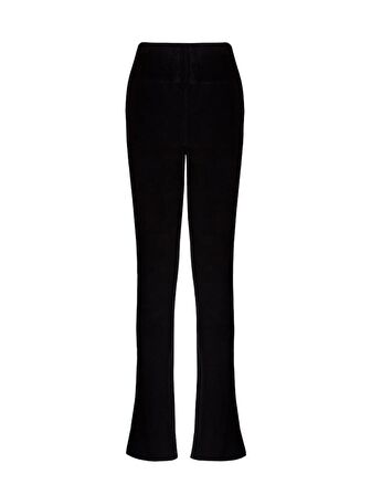 Paçası Yırtmaçlı Triko Pantolon - Siyah