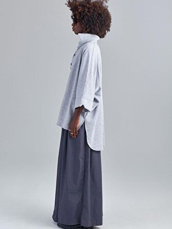 Düğme Detaylı Oversize Gömlek - Gri