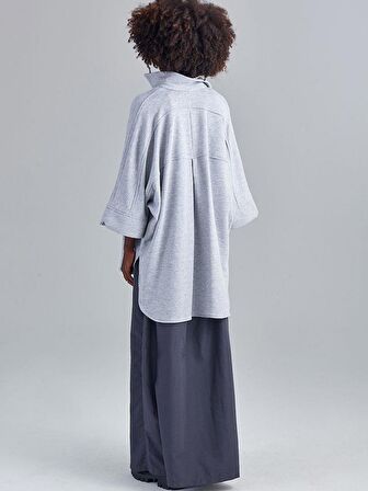Düğme Detaylı Oversize Gömlek - Gri
