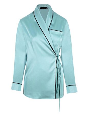 Anvelop Kapama Saten Pijama Ceket - Mint Yeşil