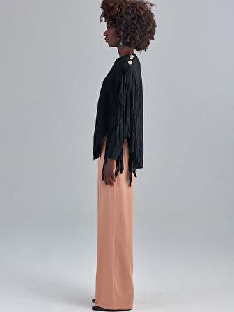 Beli Lastikli Bol Paça Saten Pantolon - Camel