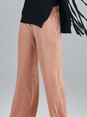 Beli Lastikli Bol Paça Saten Pantolon - Camel