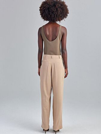 Bol Paça Krep Pantolon - Bej