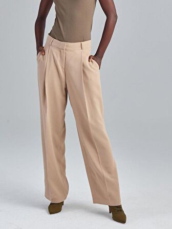 Bol Paça Krep Pantolon - Bej