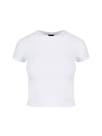 Bisiklet Yaka Basic Crop T-Shirt - Beyaz