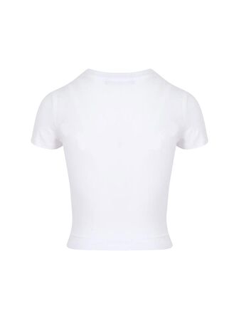 Bisiklet Yaka Basic Crop T-Shirt - Beyaz