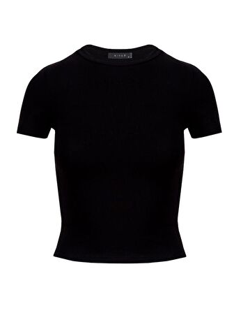 Bisiklet Yaka Basic Crop T-Shirt - Siyah