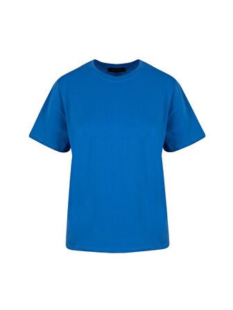 Bisiklet Yaka Oversize T-Shirt - Mavi